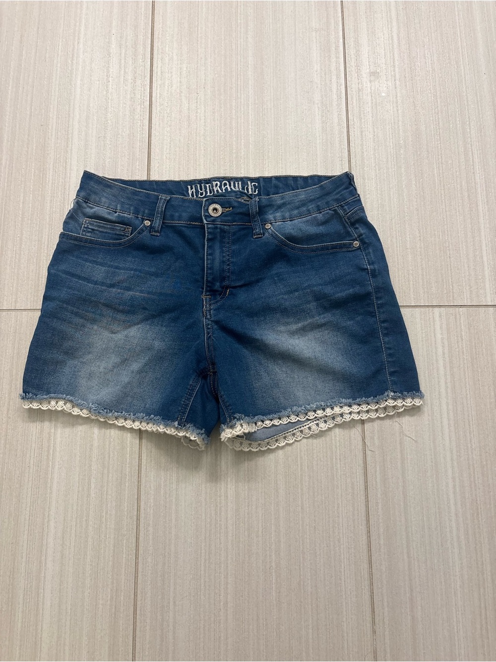 Hydraulic Dark Blue Denim Shorts with Lace Trim